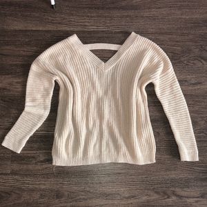 Cream Knit Thick V Neck Sweater